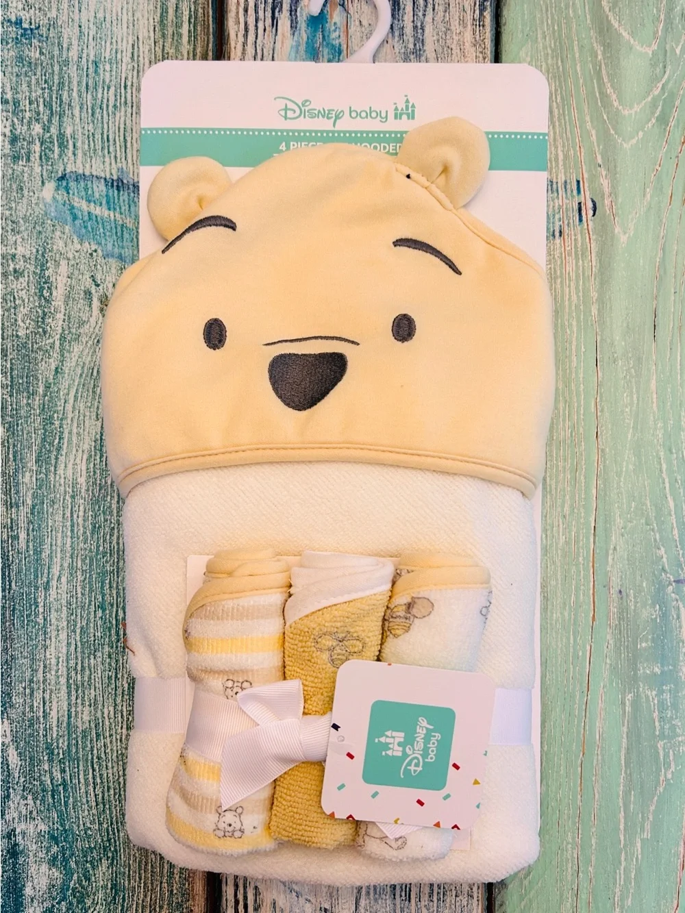 Disney Baby Yellow Winnie the Pooh Hooded Towel & Washcloth Set